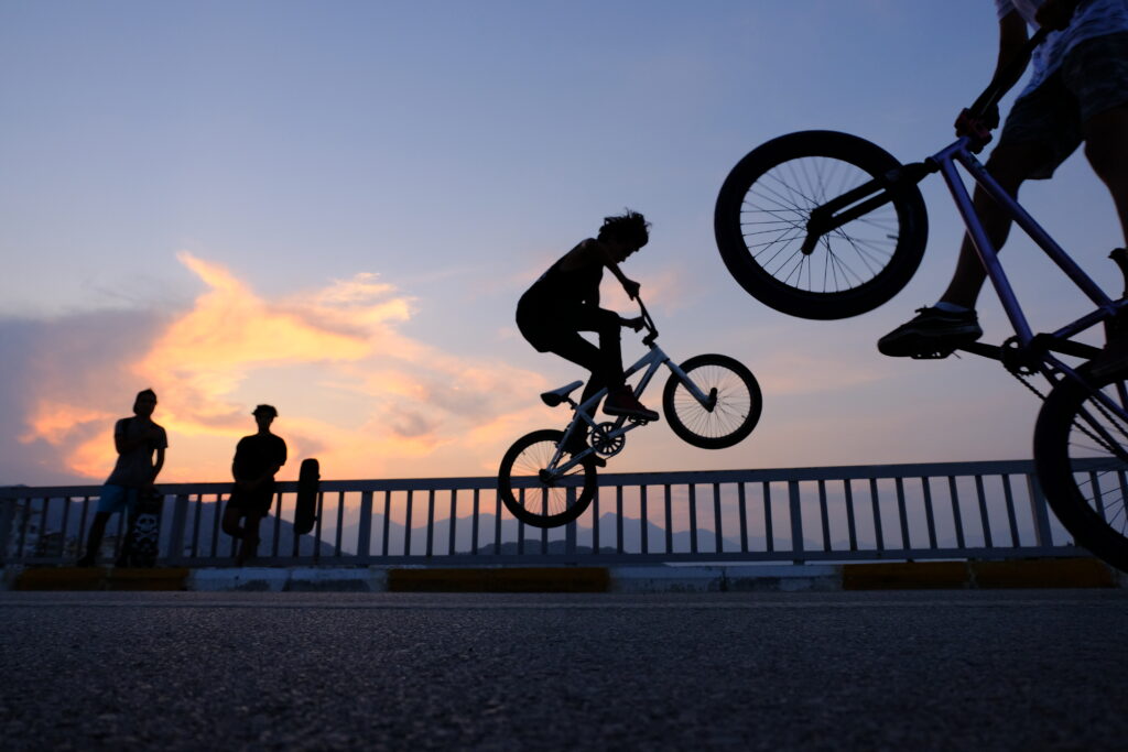 cyclist boys is flying Antalya, Turkey - August 2020